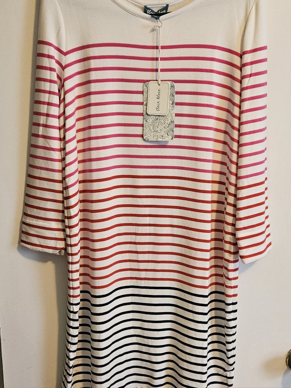 Fleur Bleue Striped Boatneck Dress - White with Stripes Womens Large NWT Soft.